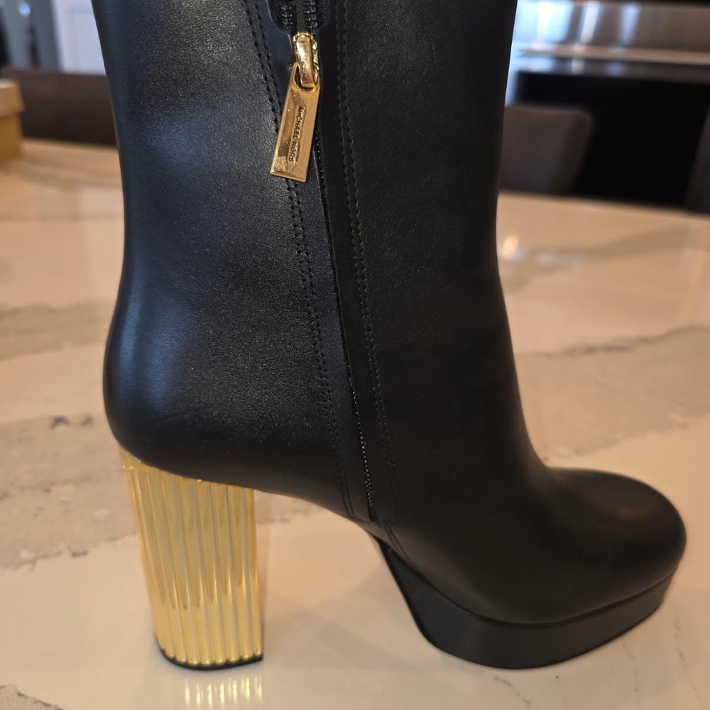 Michael Kors Black and Gold Heeled Boots